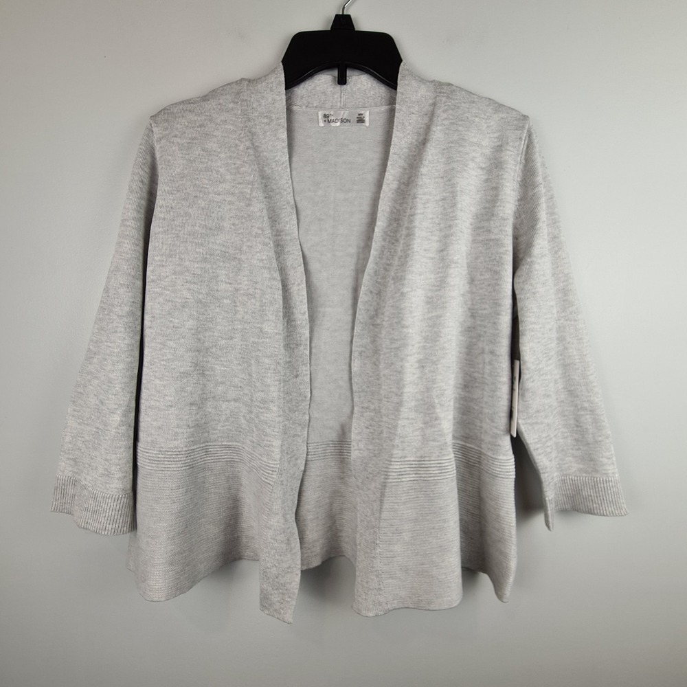 89th & Madison Gray Lightweight Open Front‎ Stretch Knit Cozy Cardigan M Ribbed